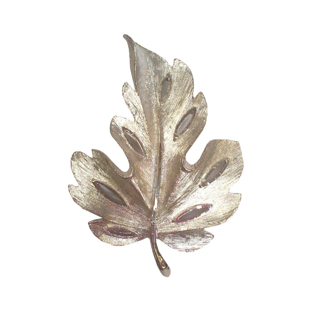 Vintage Leaf Brooch Bsk Silver-Tone 70s 49$